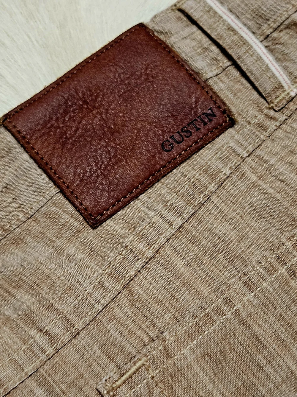 Gustin Men's Light Brown Linen-Textured Straight Pants Like New 32x34